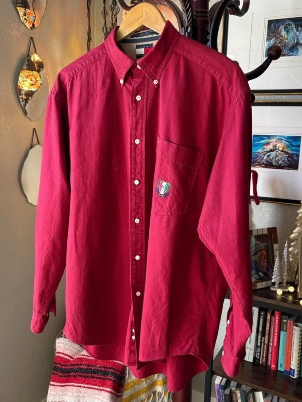 Tommy Hilfiger Burgundy Linen Blend Crest Shirt‎ - Medium